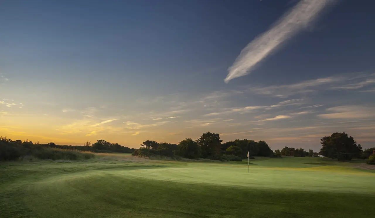Final Putt On The 18Th With Golfer At Thorpeness Golf Course Suffolk