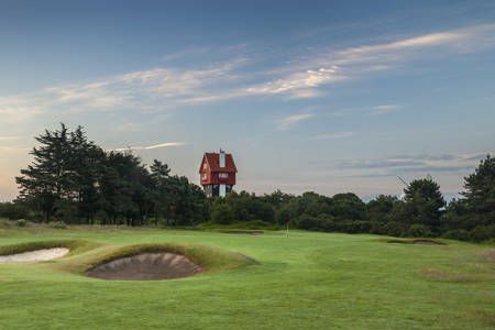 18th Hole approach with House in the Clouds at Thorpeness Golf Course Suffolk
