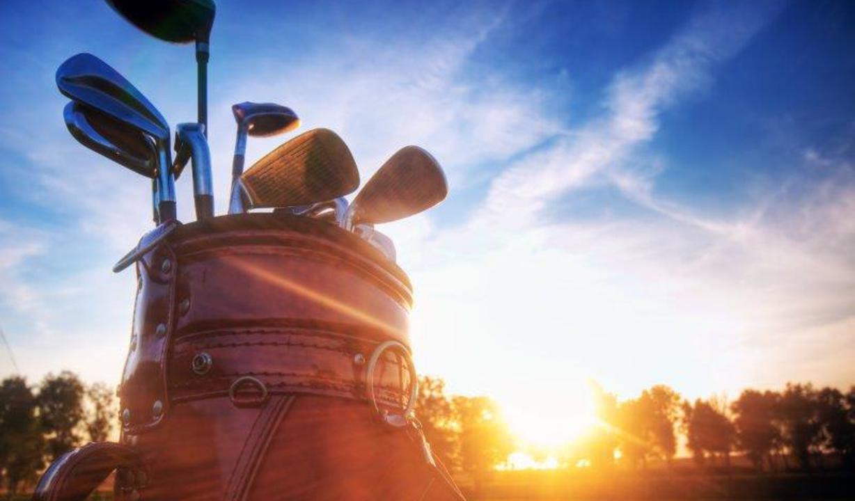 Thorpeness Golf Club, stock image clubs with sunset